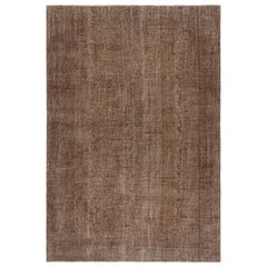 Tappeto turco vintage fatto a mano con tintura marrone 6,5x9,5 piedi per interni moderni