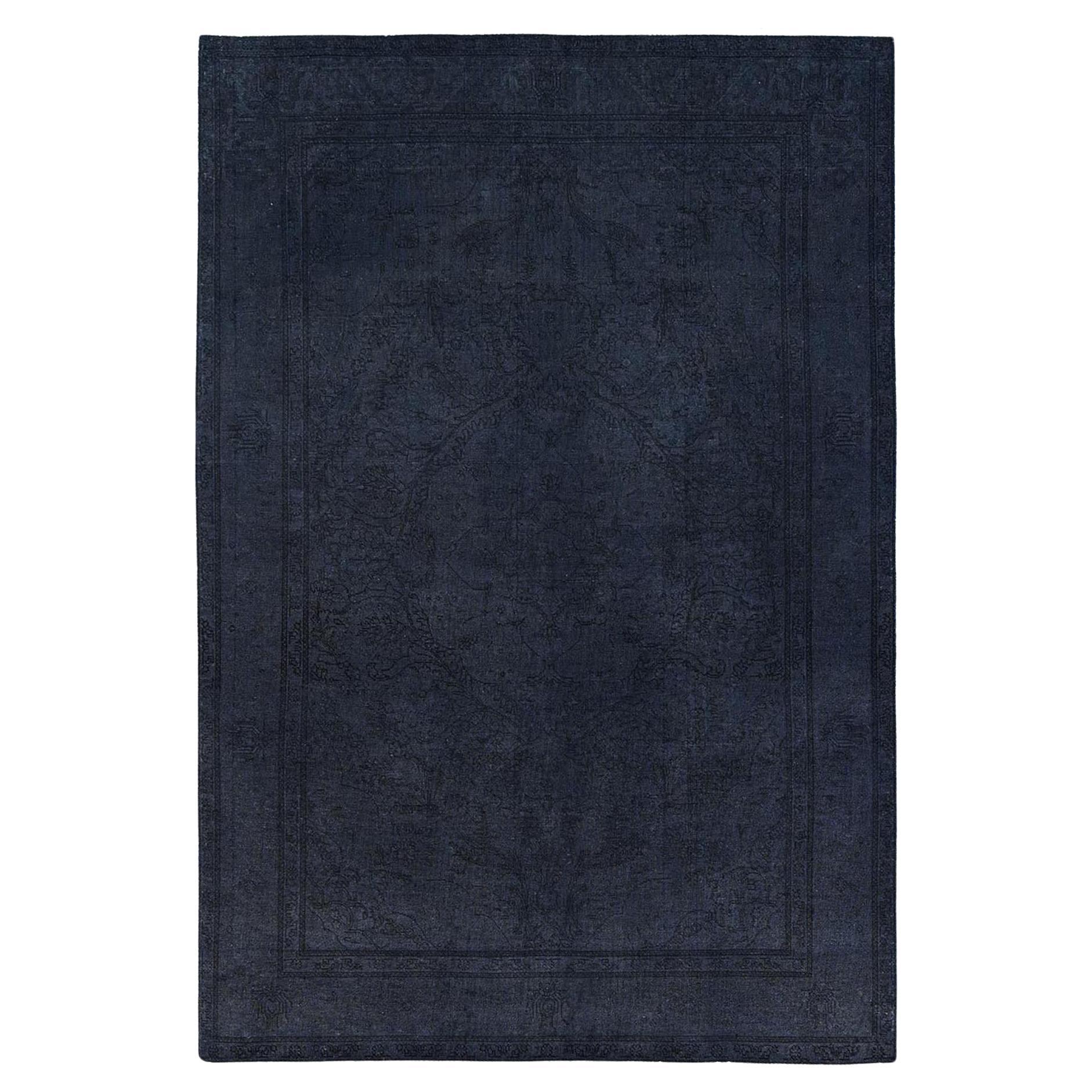 6'5"x9'5" Onyx Black Worn Wool Hand Knotted Cleaned Vintage Tabriz Overdyed Rug