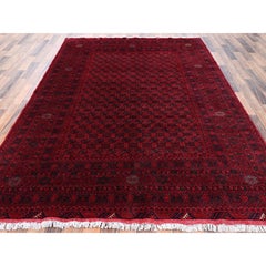 6'5"x9'5" Red Khamyab Turkaman with Khoja Roshni Design Hand Knotted Wool Rug