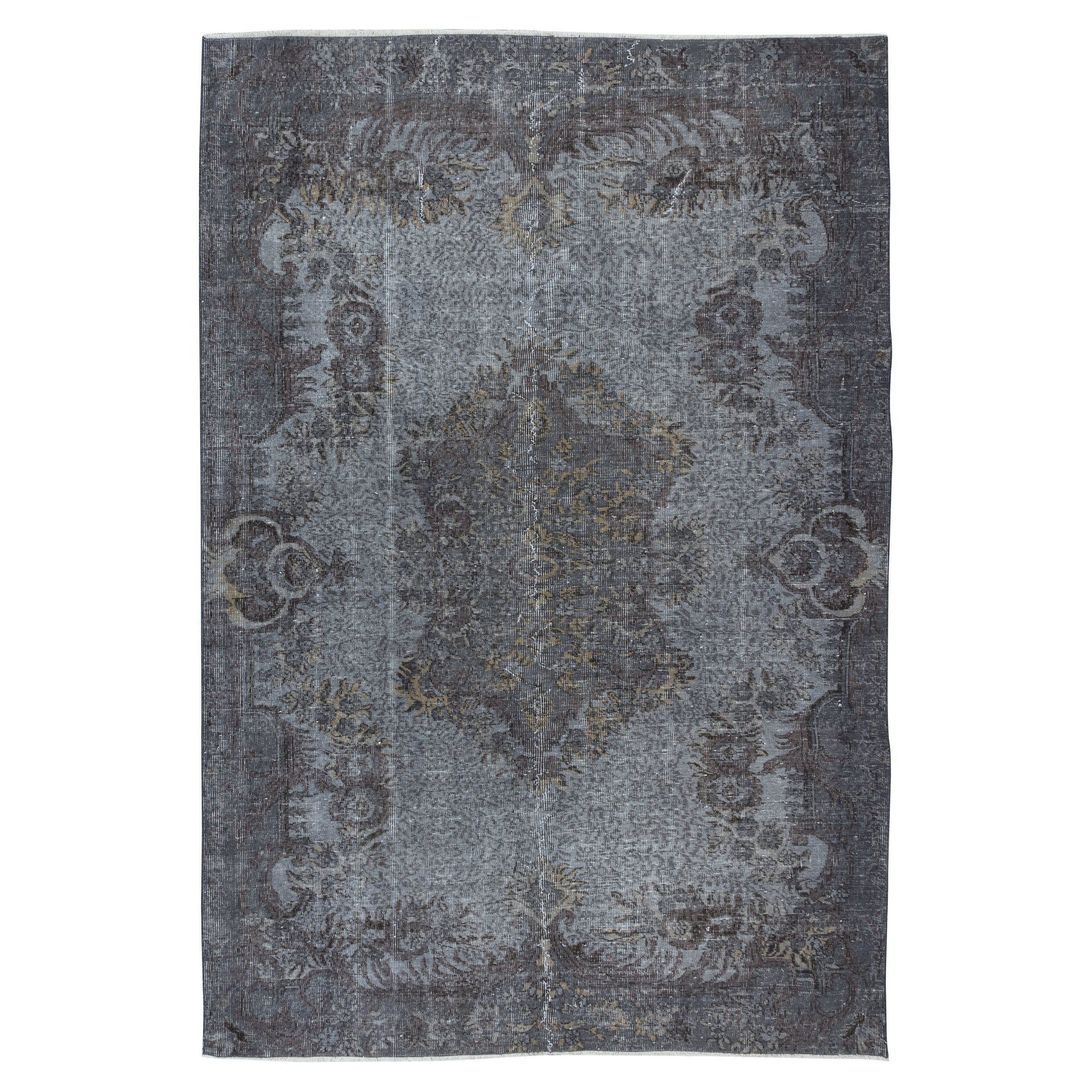 Tappeto di ispirazione Aubusson 6.5x9.6 Ft in grigio per interni moderni, fatto a mano in Turchia