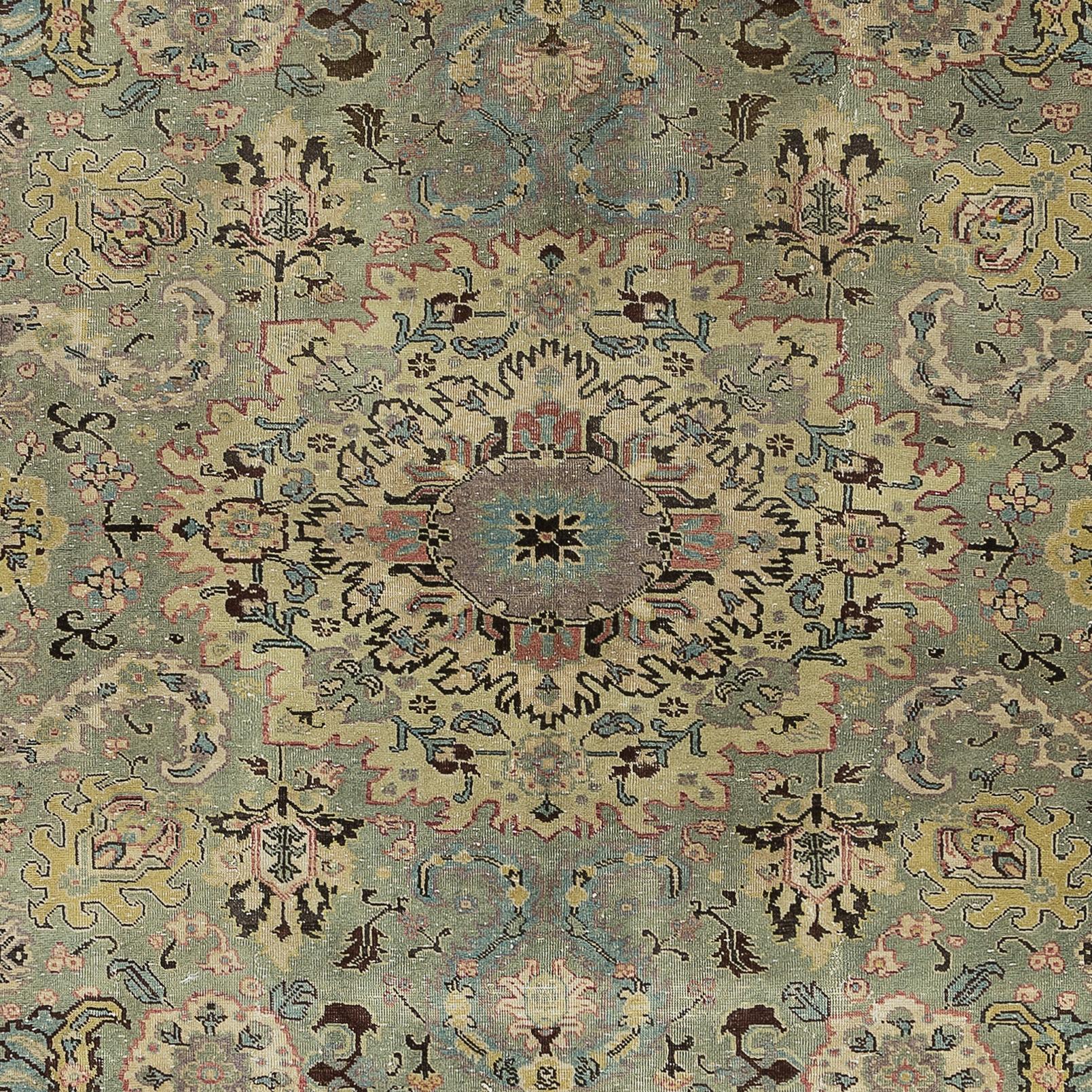 Moderner handgefertigter türkischer Kayseri-Wollteppich in grünen Farbtönen 6,5x9.6 Ft (Türkisch) im Angebot