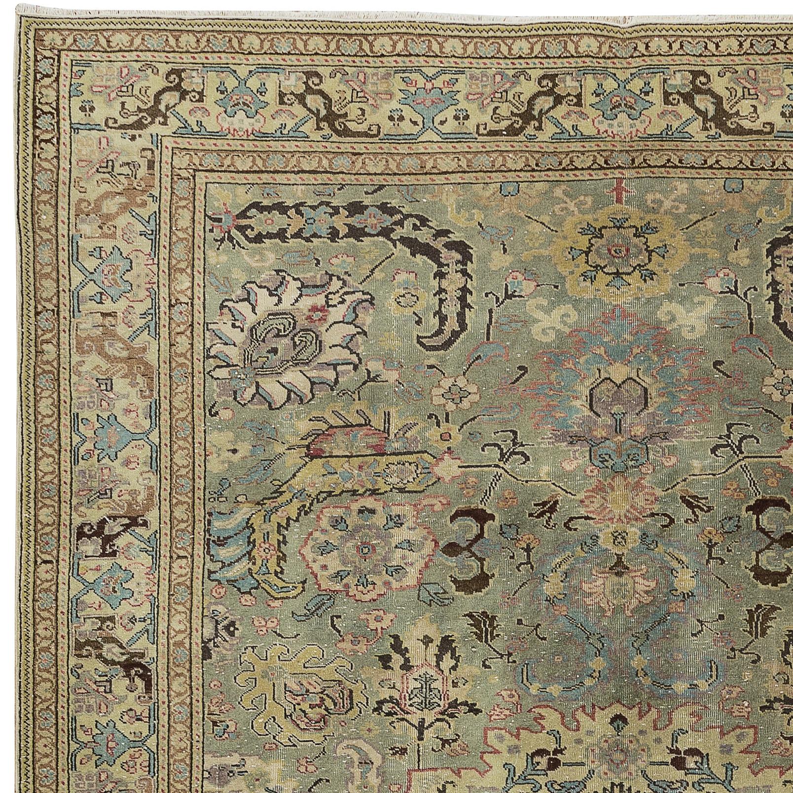 Moderner handgefertigter türkischer Kayseri-Wollteppich in grünen Farbtönen 6,5x9.6 Ft (Handgewebt) im Angebot