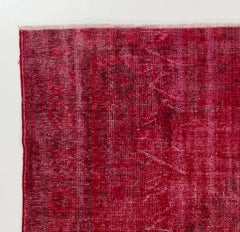 6.5x9.6 Ft Mid-Century Handmade Turkish Wool Rug in Red, Solid Modern Carpet