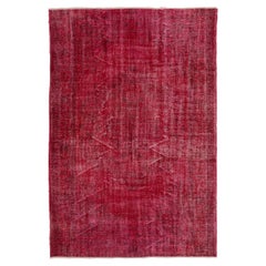 6.5x9.6 Ft Mid-Century Handmade Turkish Wool Rug in Red, Solid Modern Carpet