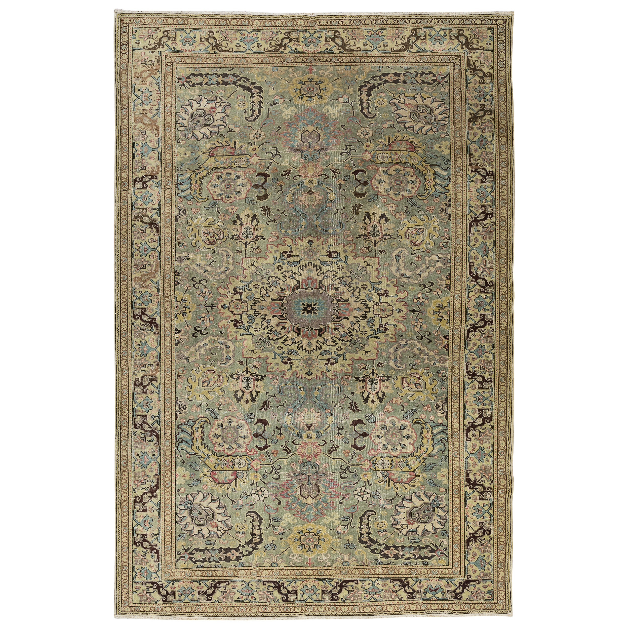 Moderner handgefertigter türkischer Kayseri-Wollteppich in grünen Farbtönen 6,5x9.6 Ft