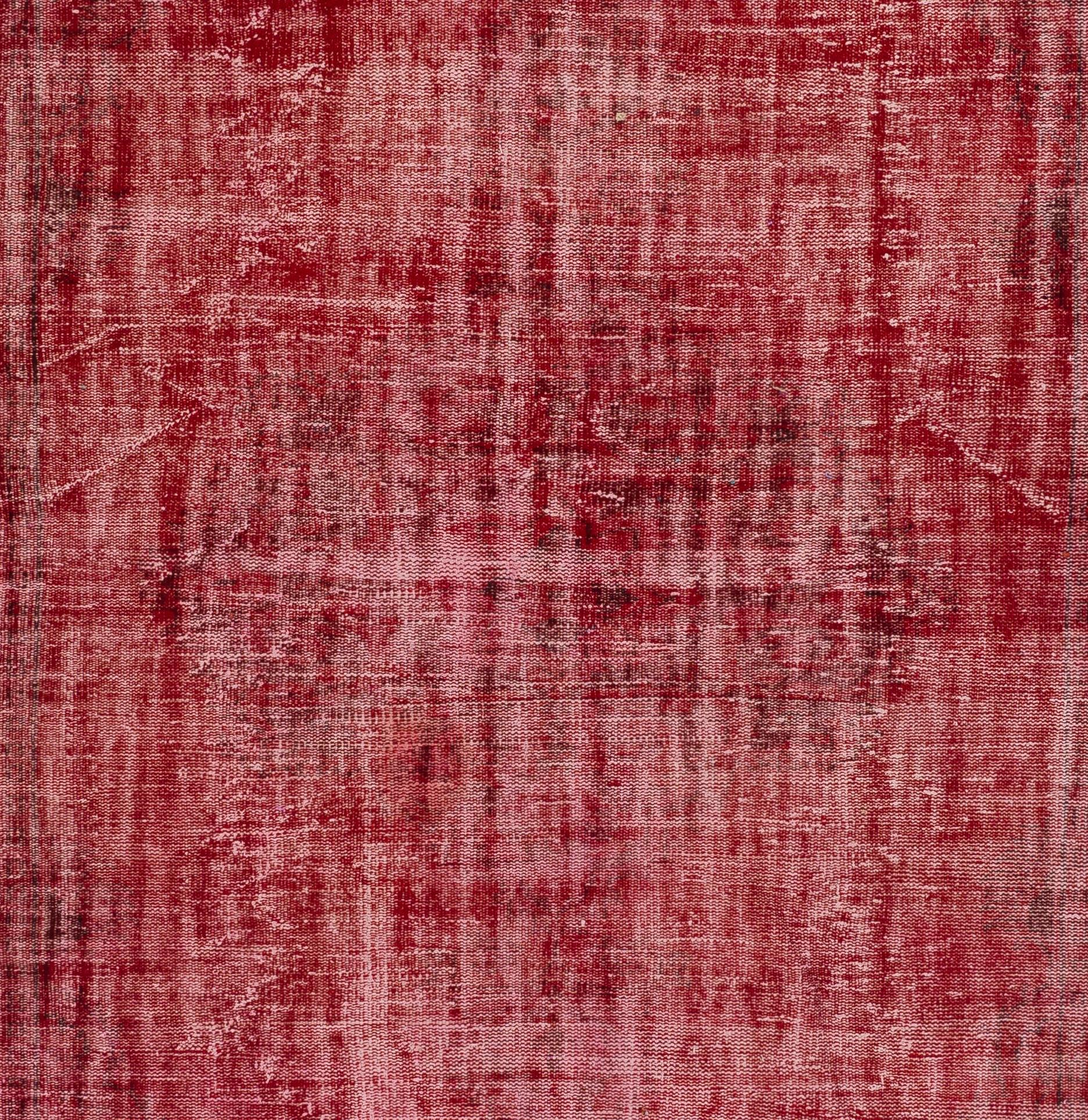 Modern Shabby Chic Handmade Wool Rug in Burgundy Red, Vintage Turkish Carpet For Sale