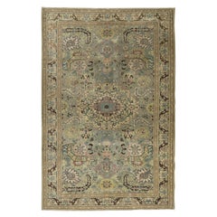 6.5x9.6 Ft Vintage Handmade Anatolian Oushak Wool Area Rug in Shades of Green