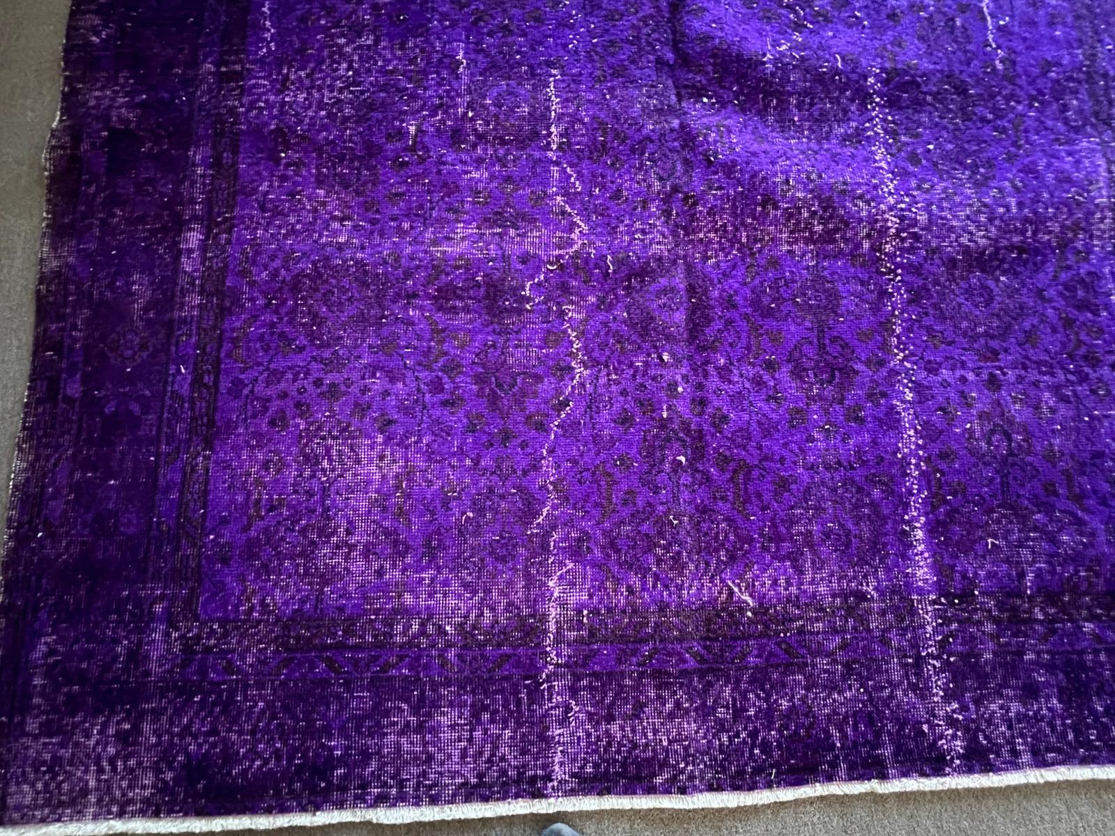 6.5x9.6 Ft Vintage Handmade Rug Over-Dyed in Purple, Great for Modern Interiors For Sale 4