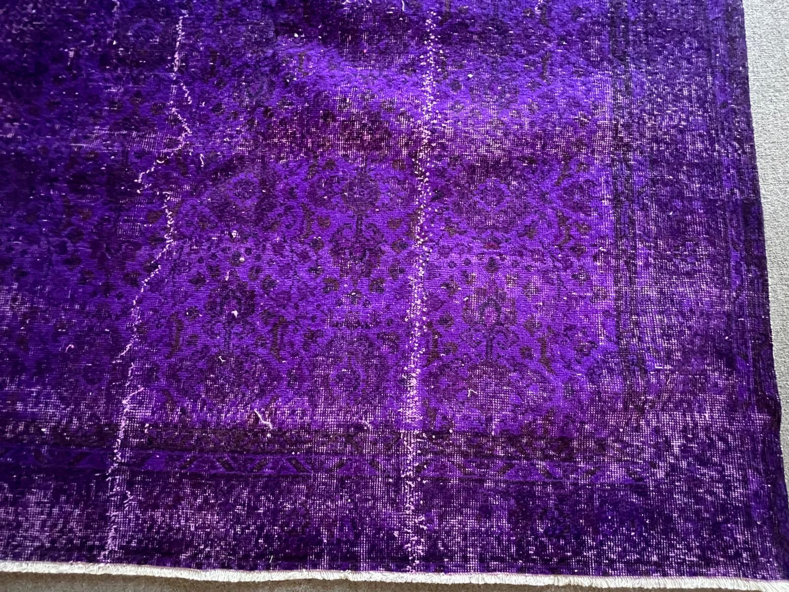 6.5x9.6 Ft Vintage Handmade Rug Over-Dyed in Purple, Great for Modern Interiors For Sale 5