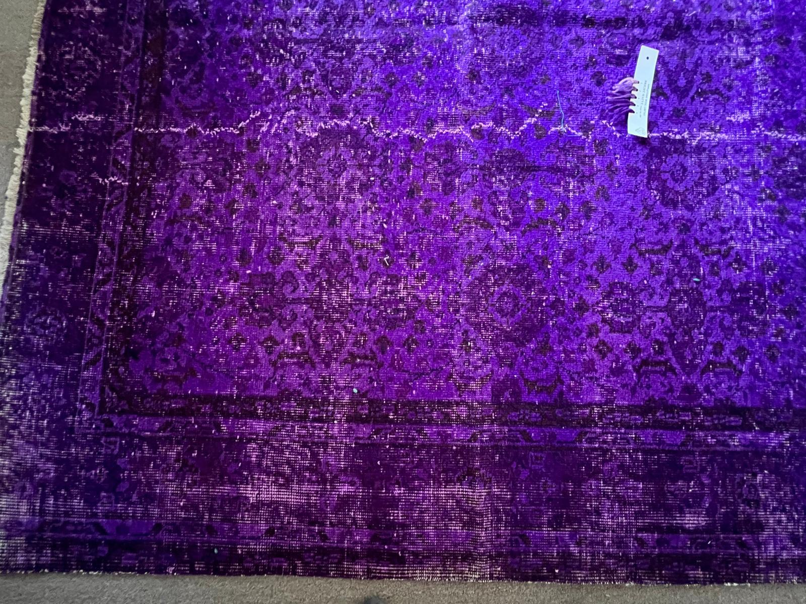 6.5x9.6 Ft Vintage Handmade Rug Over-Dyed in Purple, Great for Modern Interiors For Sale 6