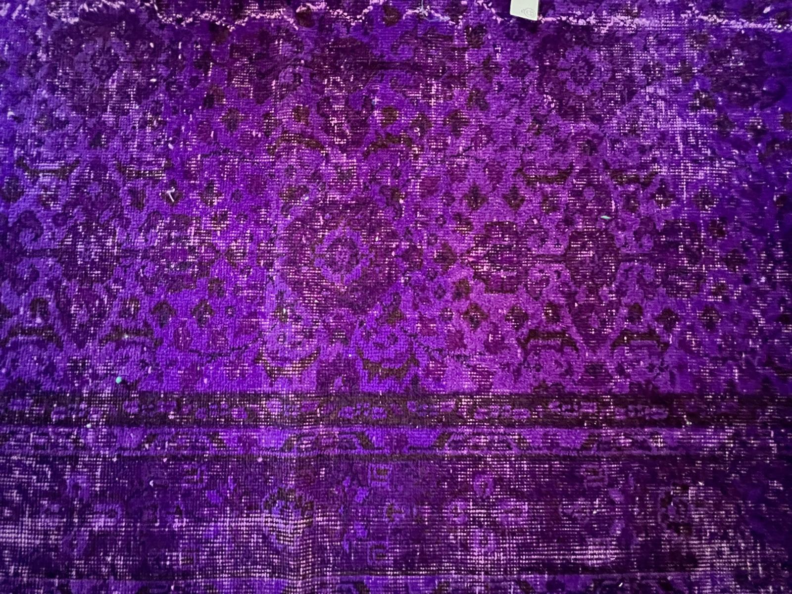 6.5x9.6 Ft Vintage Handmade Rug Over-Dyed in Purple, Great for Modern Interiors For Sale 7