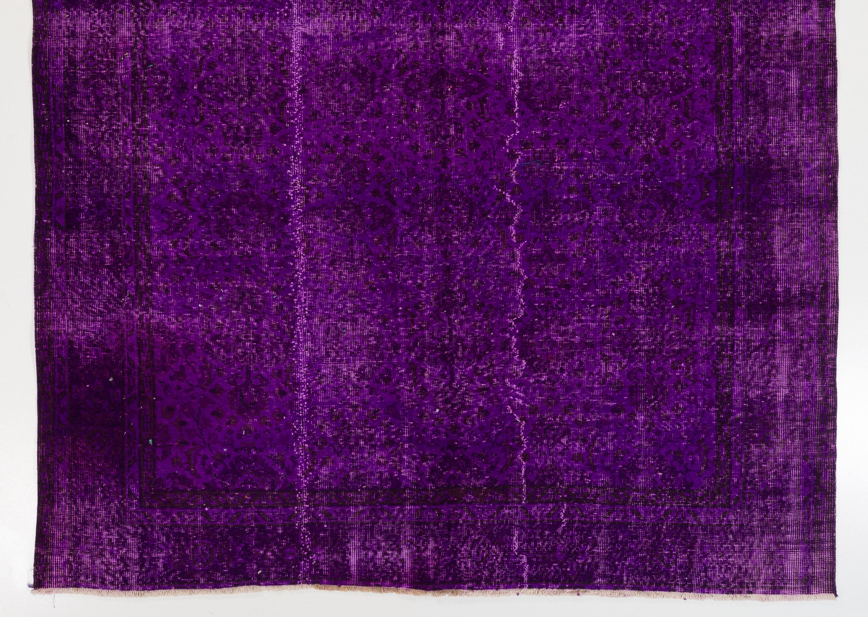 Turkish 6.5x9.6 Ft Vintage Handmade Rug Over-Dyed in Purple, Great for Modern Interiors For Sale