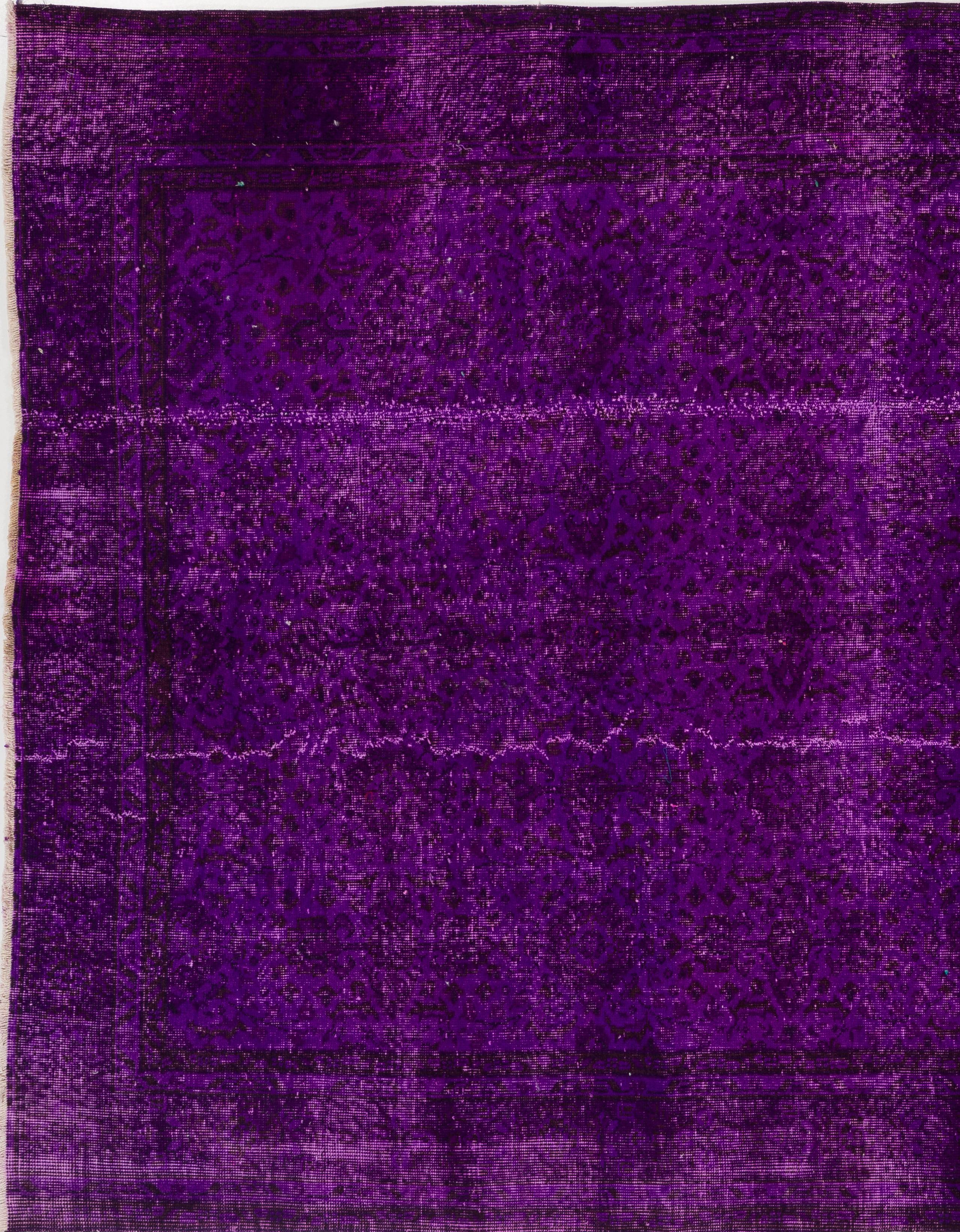 Hand-Knotted 6.5x9.6 Ft Vintage Handmade Rug Over-Dyed in Purple, Great for Modern Interiors For Sale