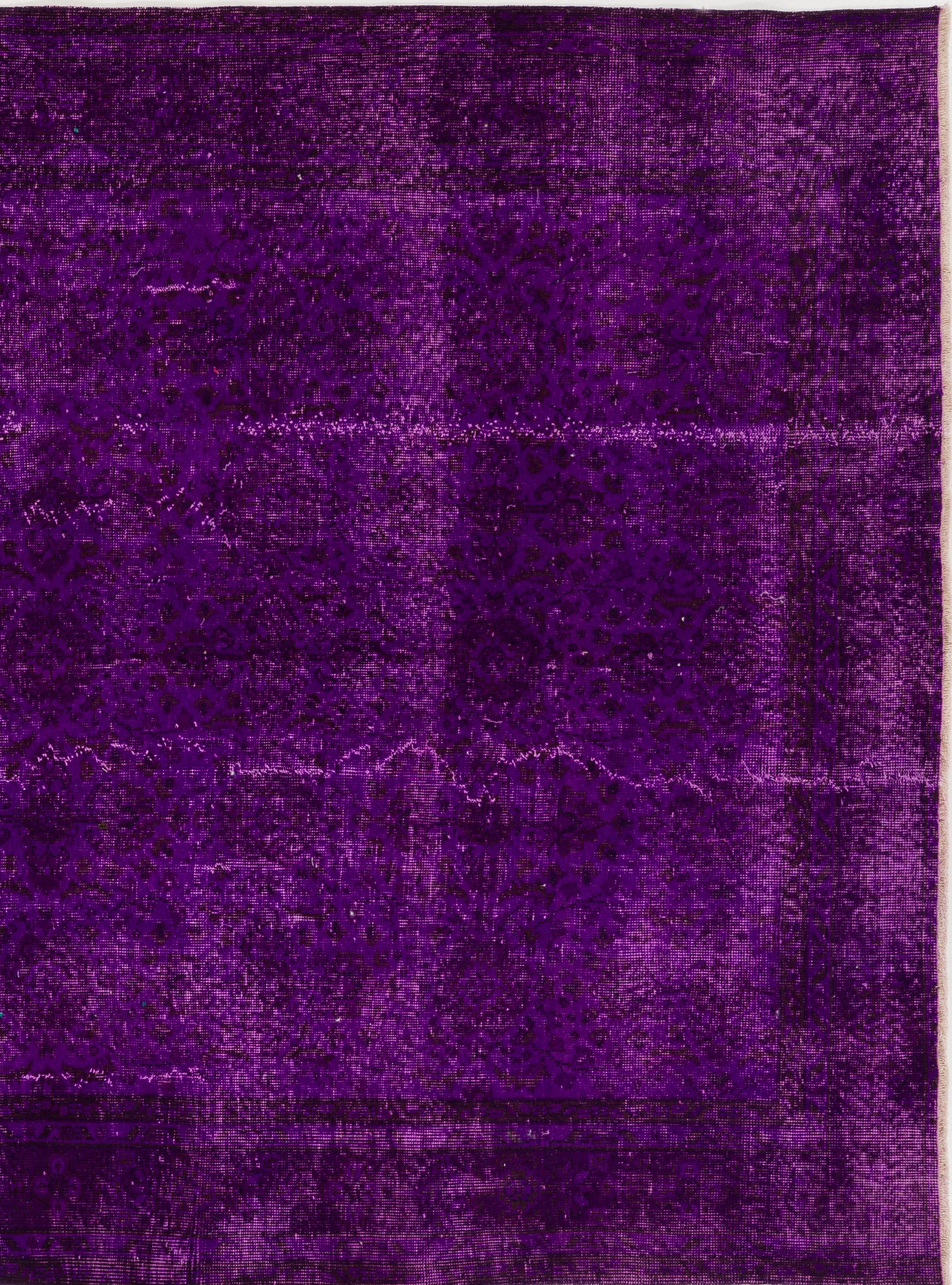 6.5x9.6 Ft Vintage Handmade Rug Over-Dyed in Purple, Great for Modern Interiors In Good Condition For Sale In Philadelphia, PA