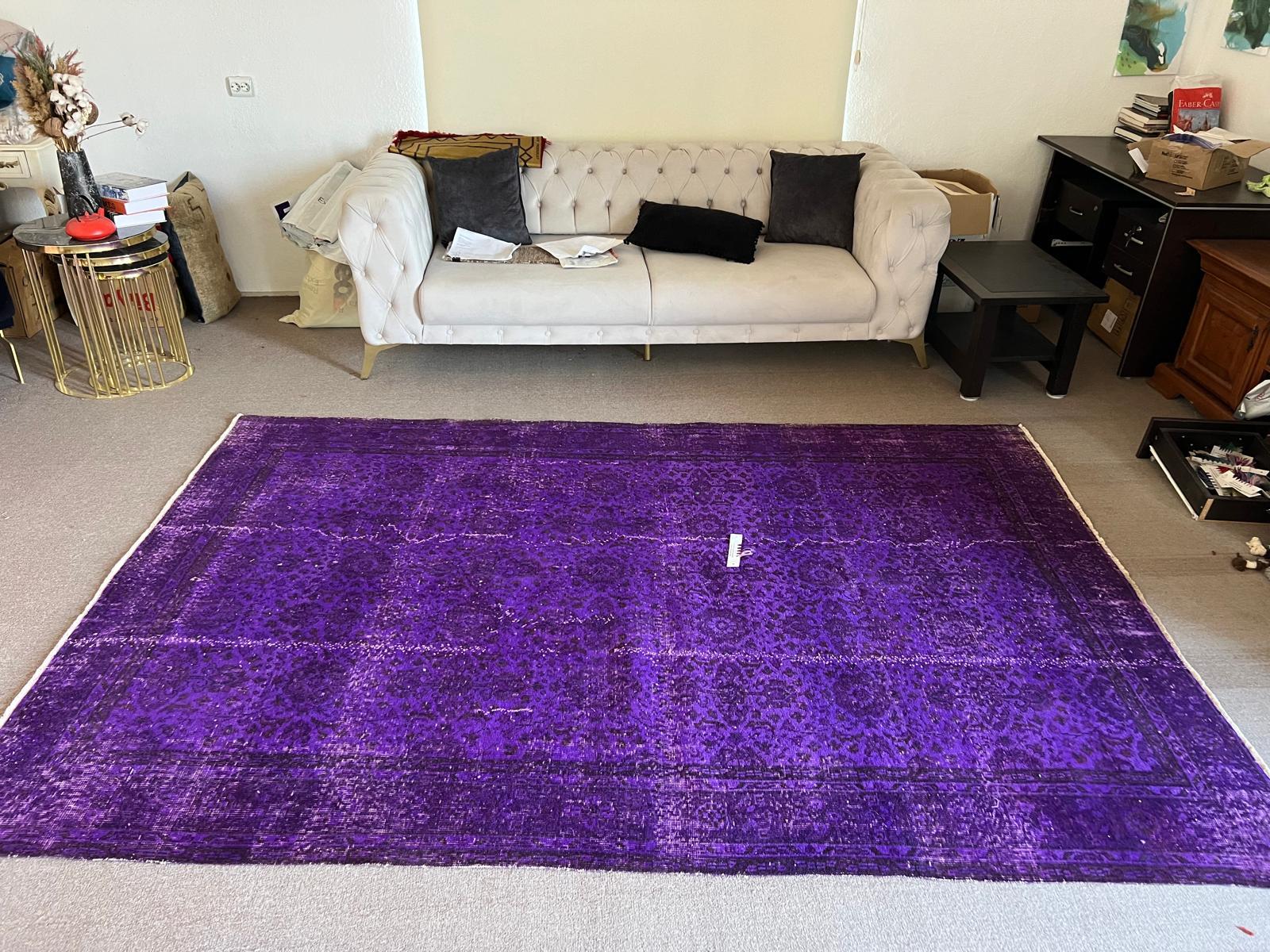 20th Century 6.5x9.6 Ft Vintage Handmade Rug Over-Dyed in Purple, Great for Modern Interiors For Sale