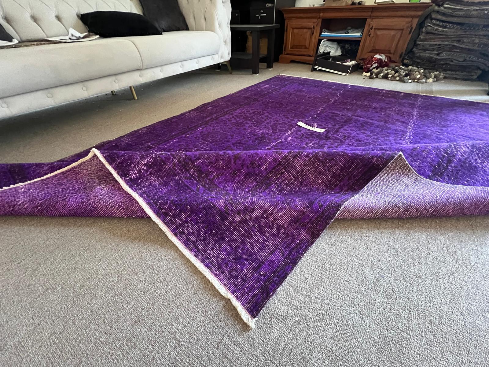 6.5x9.6 Ft Vintage Handmade Rug Over-Dyed in Purple, Great for Modern Interiors For Sale 2