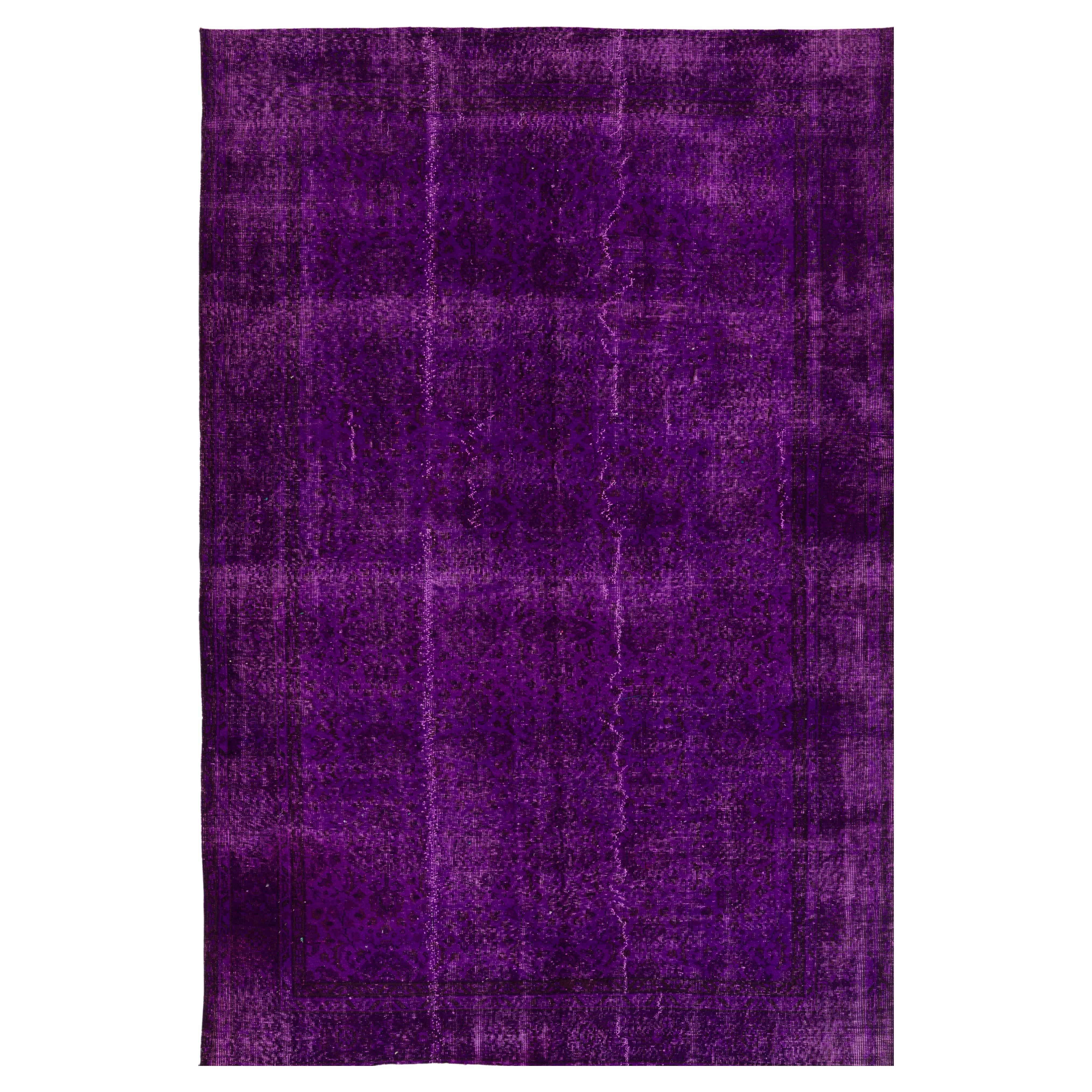 6.5x9.6 Ft Vintage Handmade Rug Over-Dyed in Purple, Great for Modern Interiors For Sale