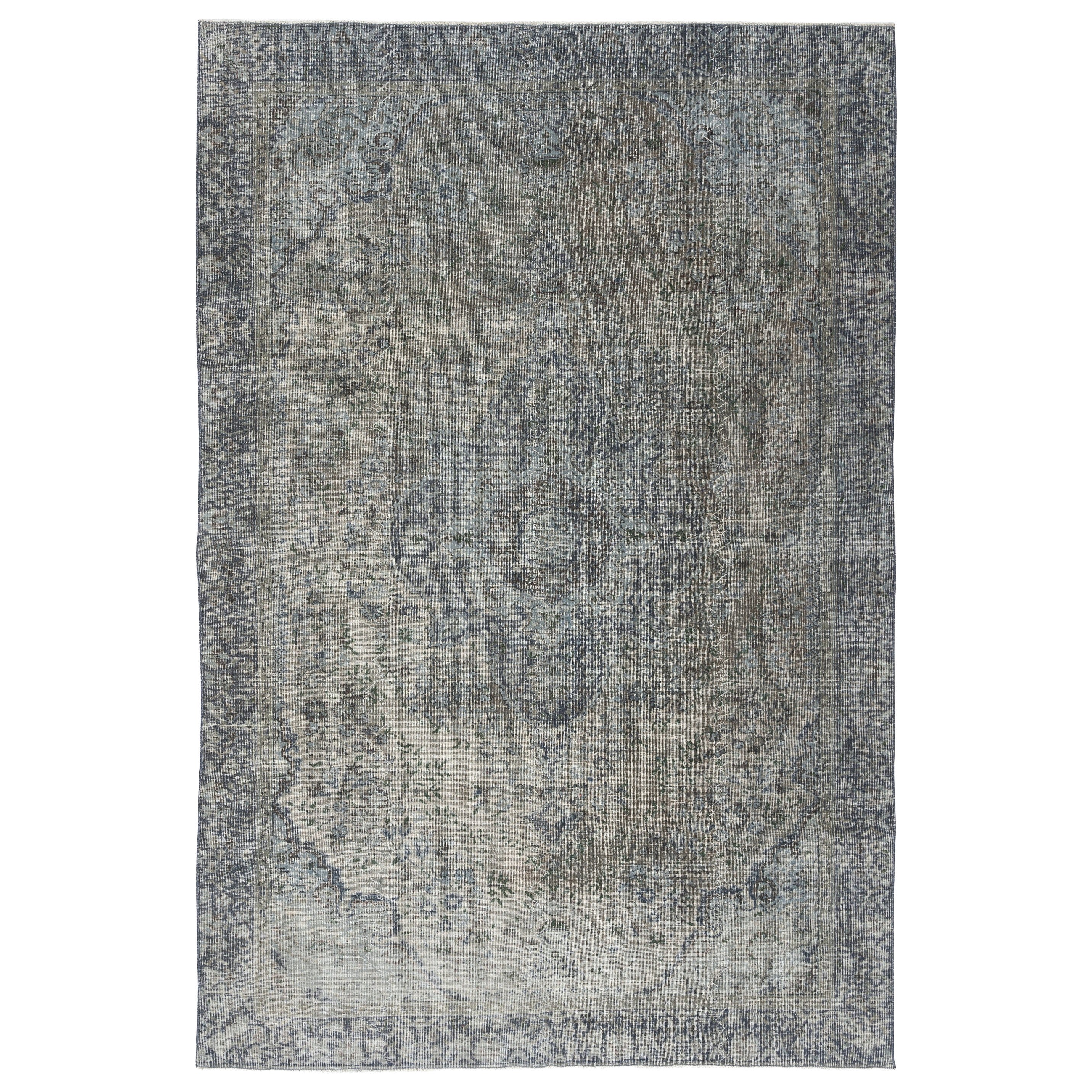6.5x9.6 Ft Vintage Handmade Türkischer Teppich Overdyed in Blau für moderne Innenräume