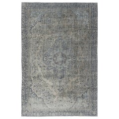 6.5x9.6 Ft Vintage Handmade Türkischer Teppich Overdyed in Blau für moderne Innenräume