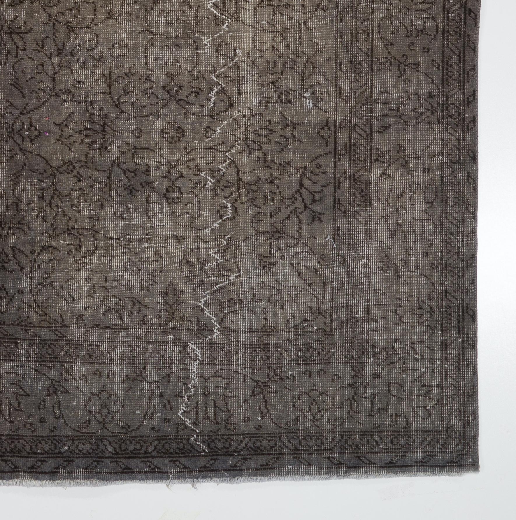 Cotton 6.5x9.7 Ft Distressed Handmade Rug. Modern Gray Carpet. Turkish Floor Covering For Sale