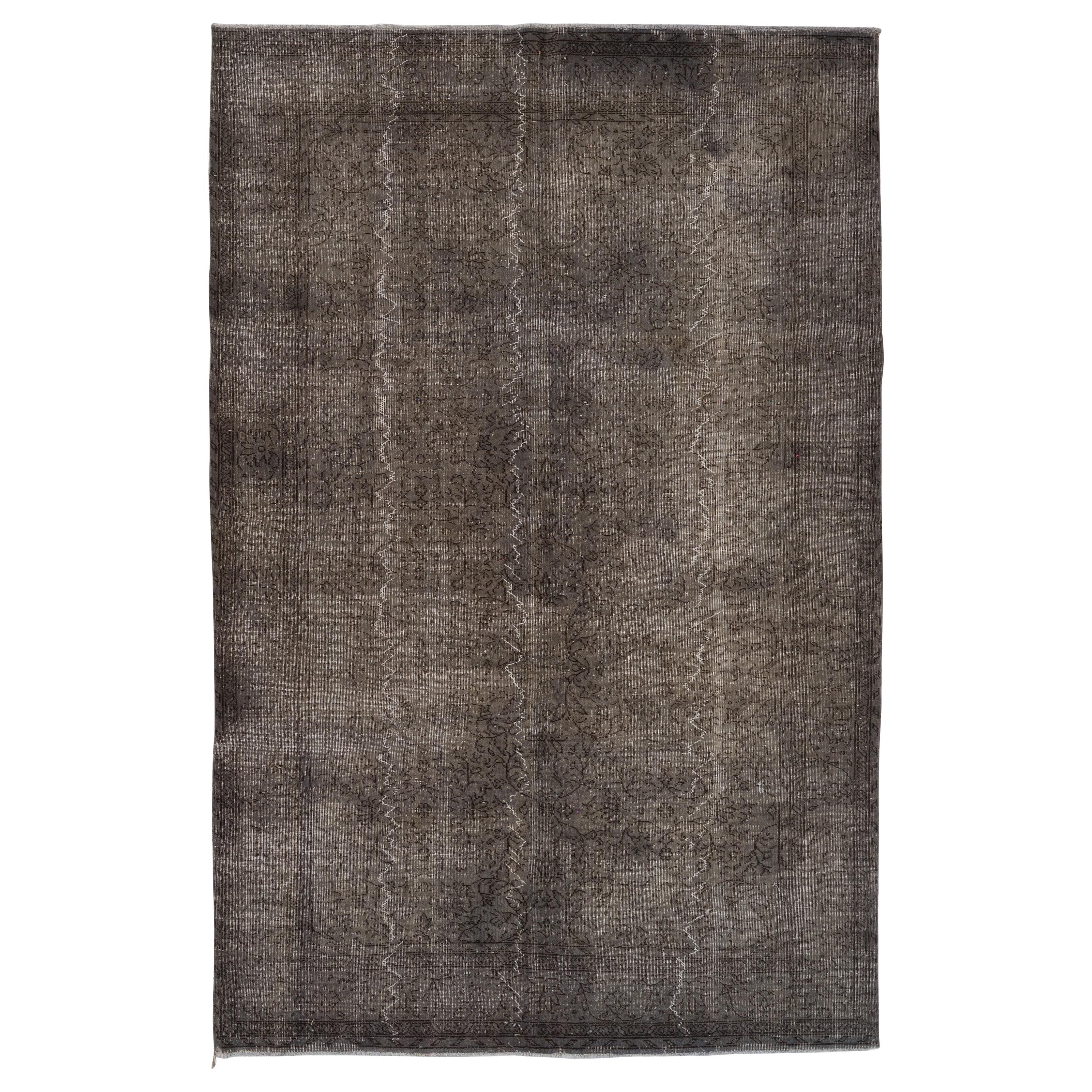 6.5x9.7 Ft Distressed Handmade Rug. Modern Gray Carpet. Turkish Floor Covering