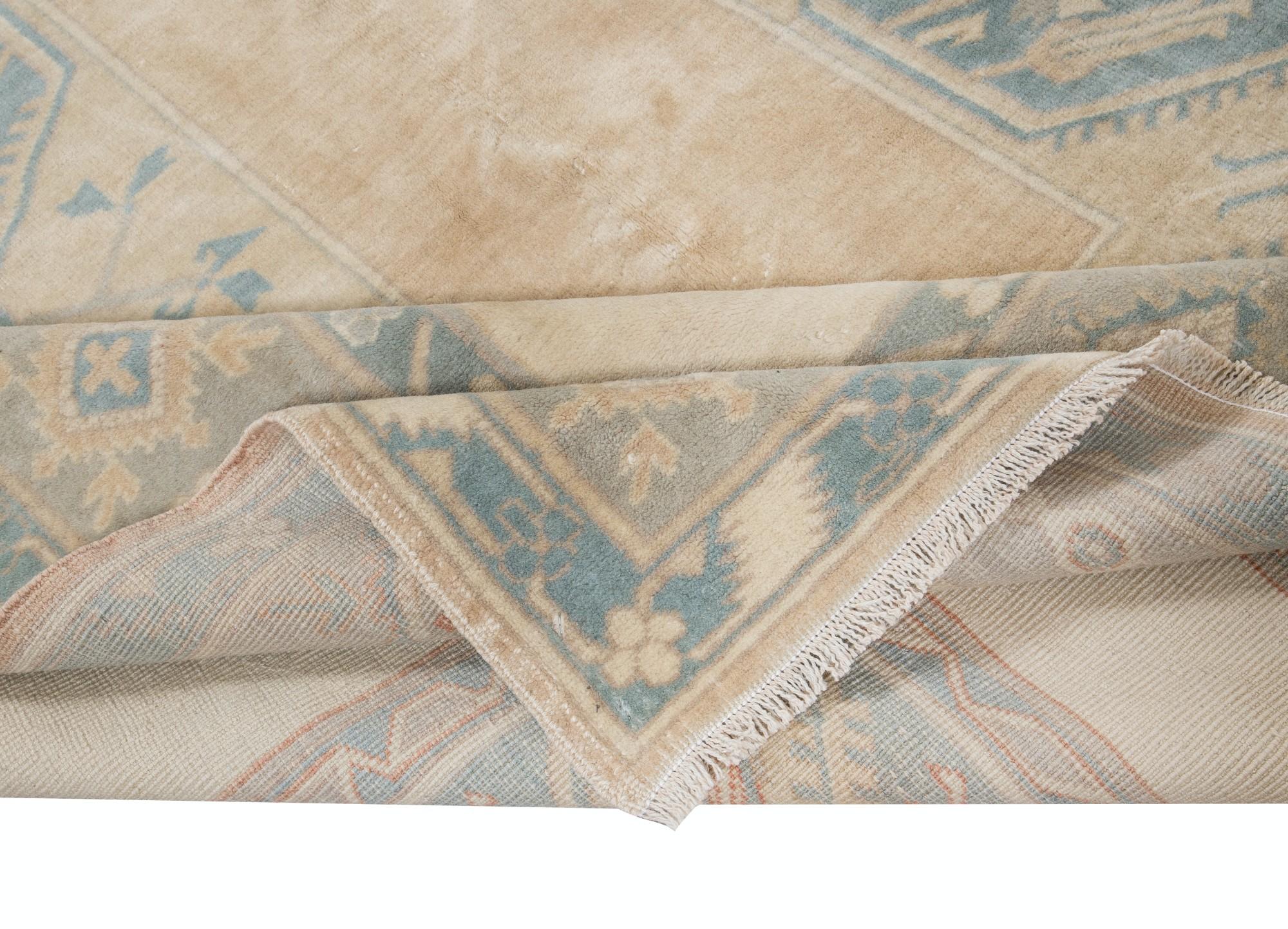 Oushak 6.5x9.7 Ft Vintage Faded Hand Knotted Turkish Melas Rug, 100% Wool For Sale
