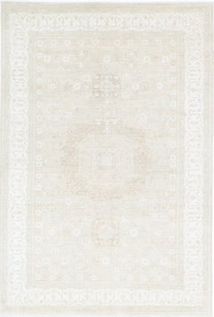 6.5x9.7 ft Hand Knotted Area Rug for Home Decor. 100% Wool Beige Carpet
