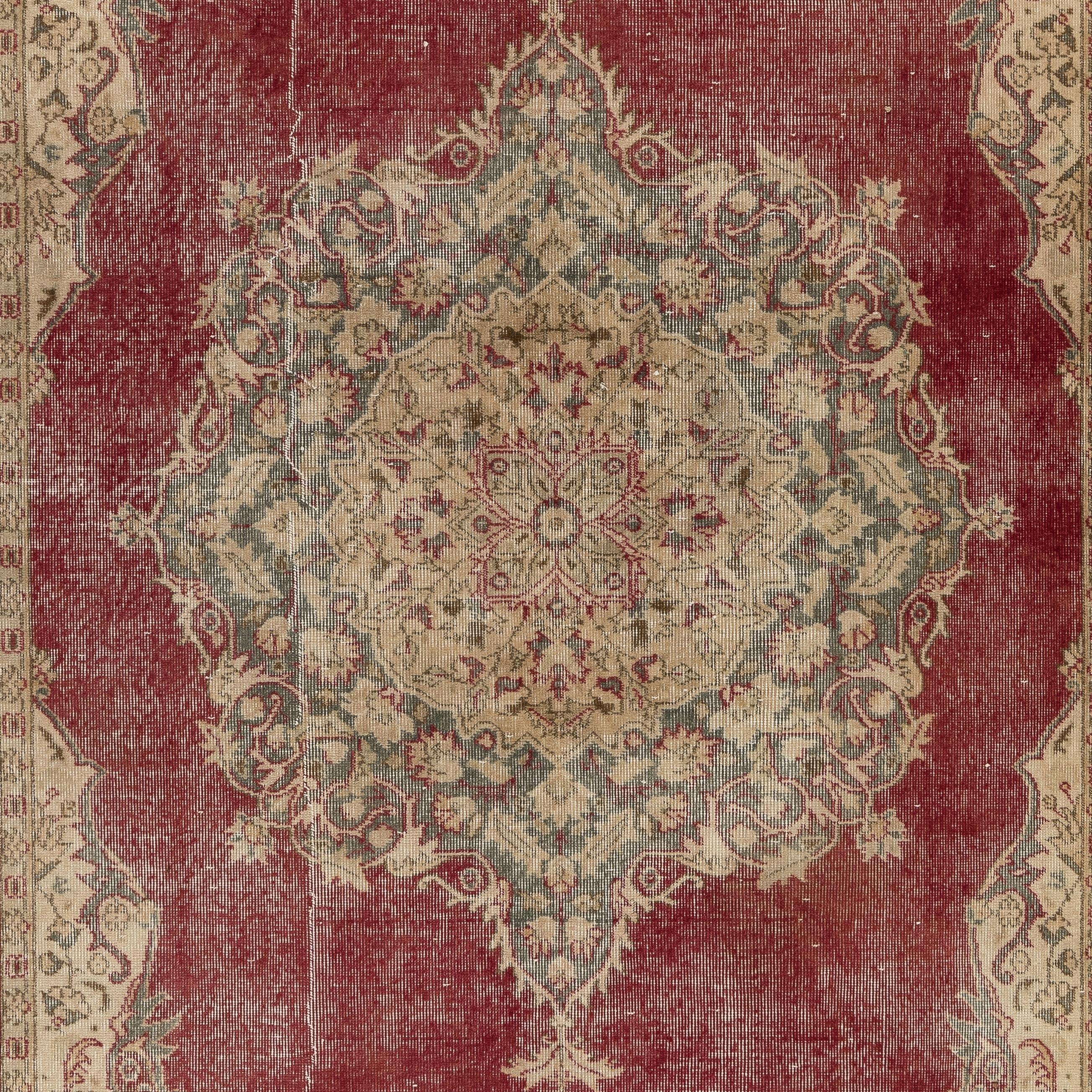 Handgeknüpfter türkischer Oushak-Wollteppich in Rot und Beige, 6,5x9.7 Ft (Türkisch) im Angebot