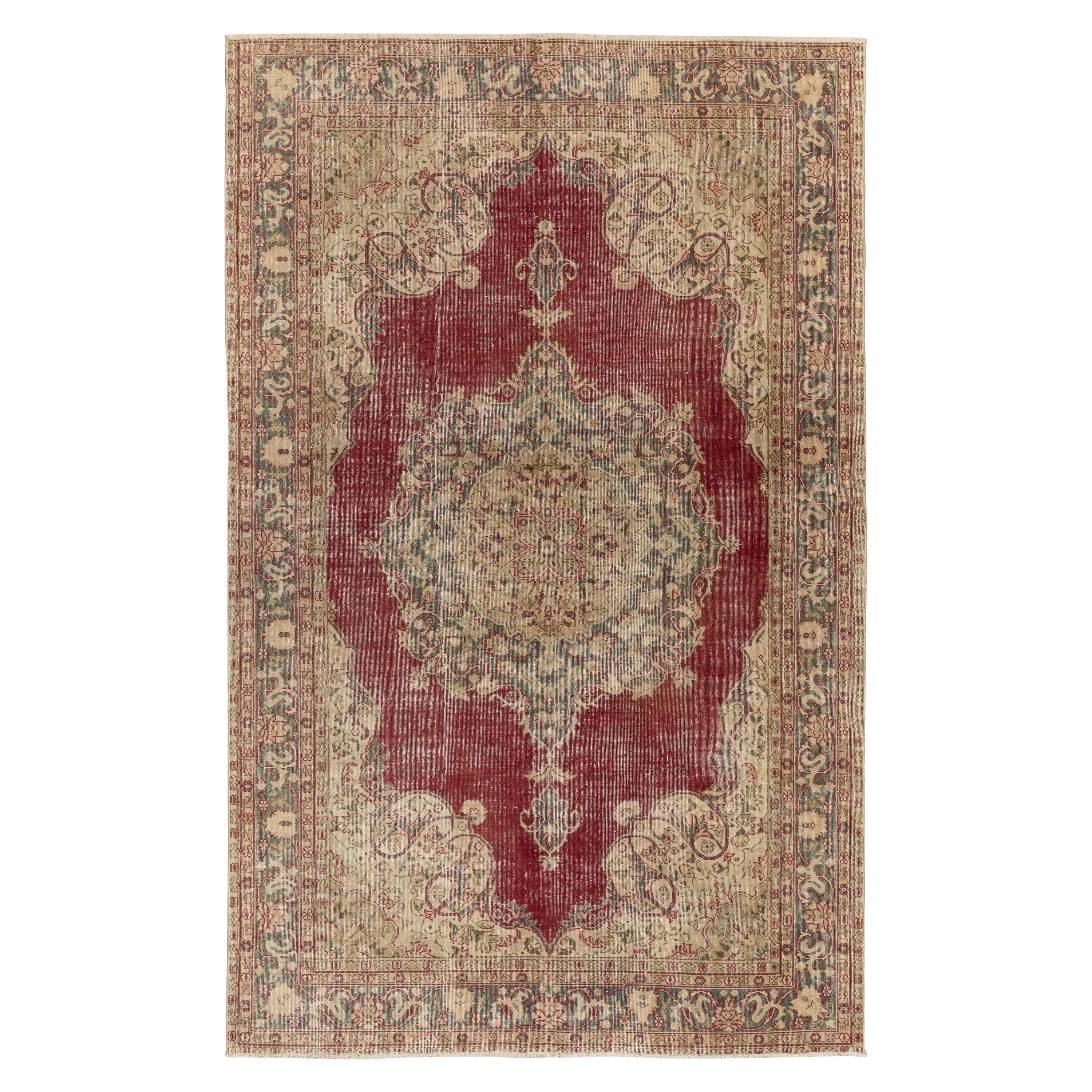 Handgeknüpfter türkischer Oushak-Wollteppich in Rot und Beige, 6,5x9.7 Ft