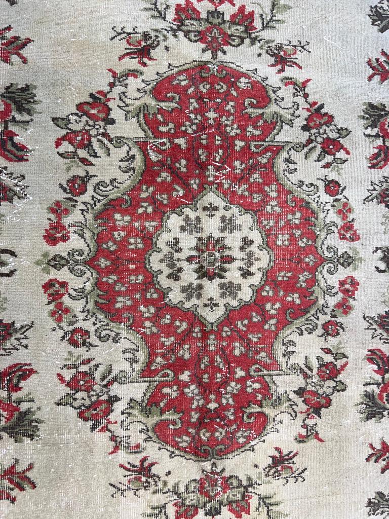 Wool 6.5x9.7 Ft Vintage Handmade Turkish Oushak Area Rug with Floral Medallion Design For Sale