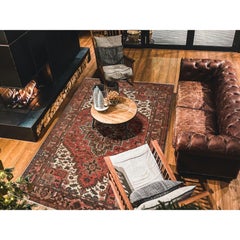 6'5 "x9'7" Terracotta Rosso Vintage Persiano Heriz Tappeto Orientale in Lana Annodato a Mano