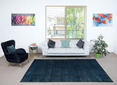 Handgefertigter marineblauer 6,5x9,8 Ft Teppich für das Wohnzimmer, moderner türkischer Teppich