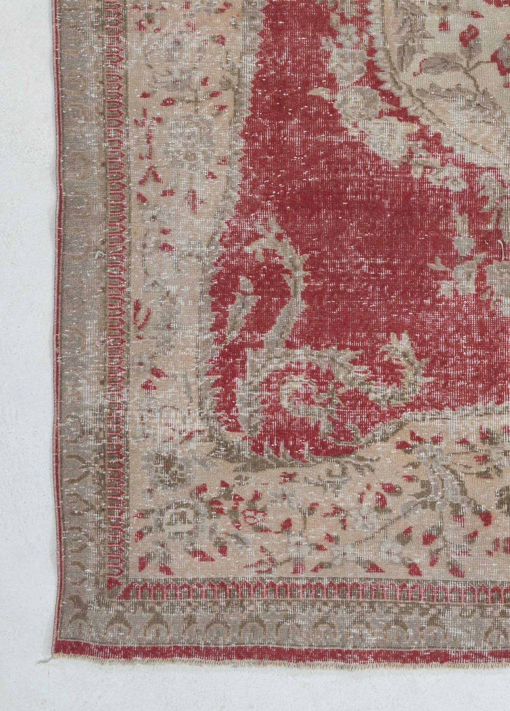 20th Century 6.5x9.5 Ft Vintage Aubusson Inspired Turkish Rug in Red, Beige & Taupe Colors For Sale