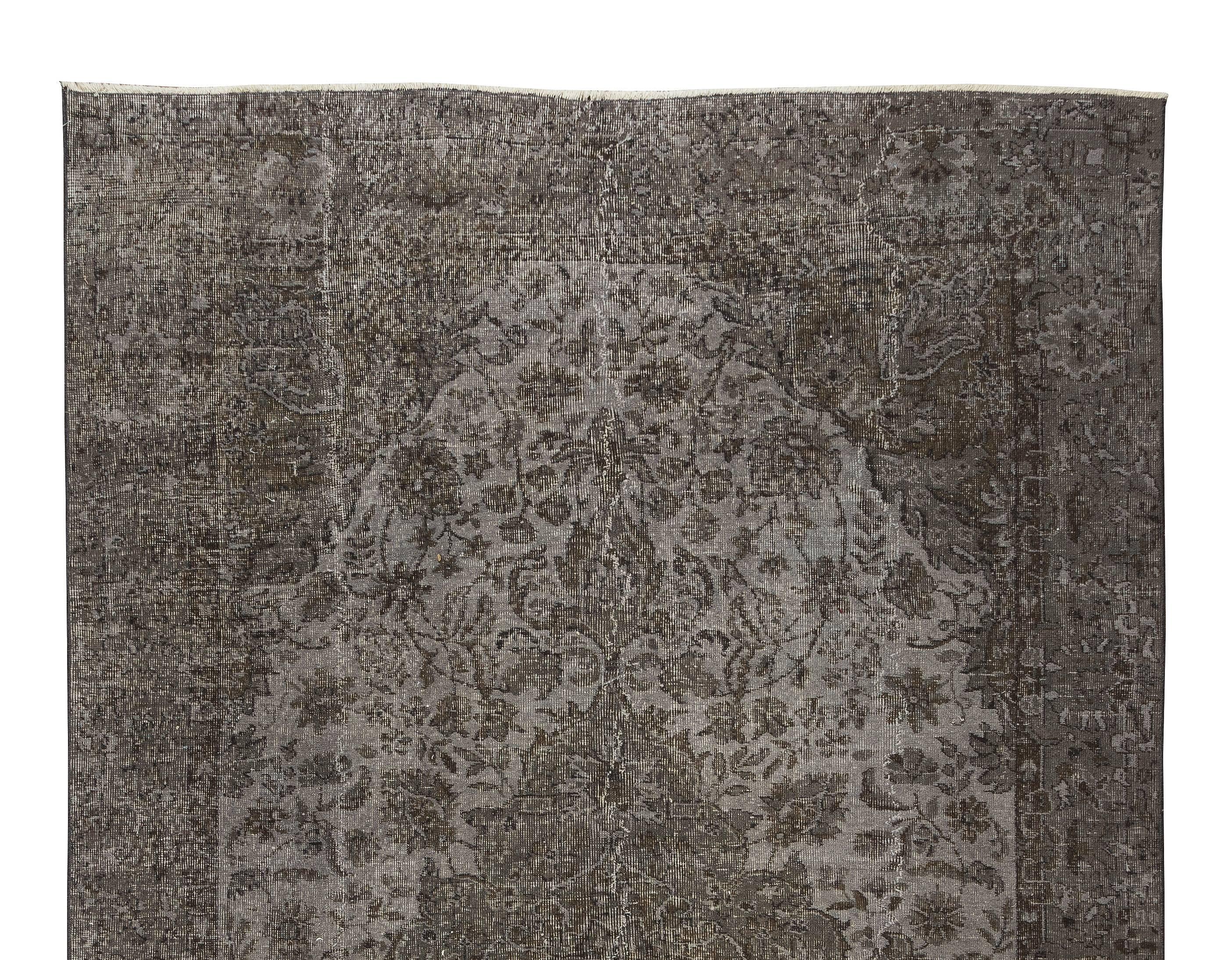 Turkish Handmade Vintage Anatolian Wool Rug in Gray, Dining Room Carpet For Sale