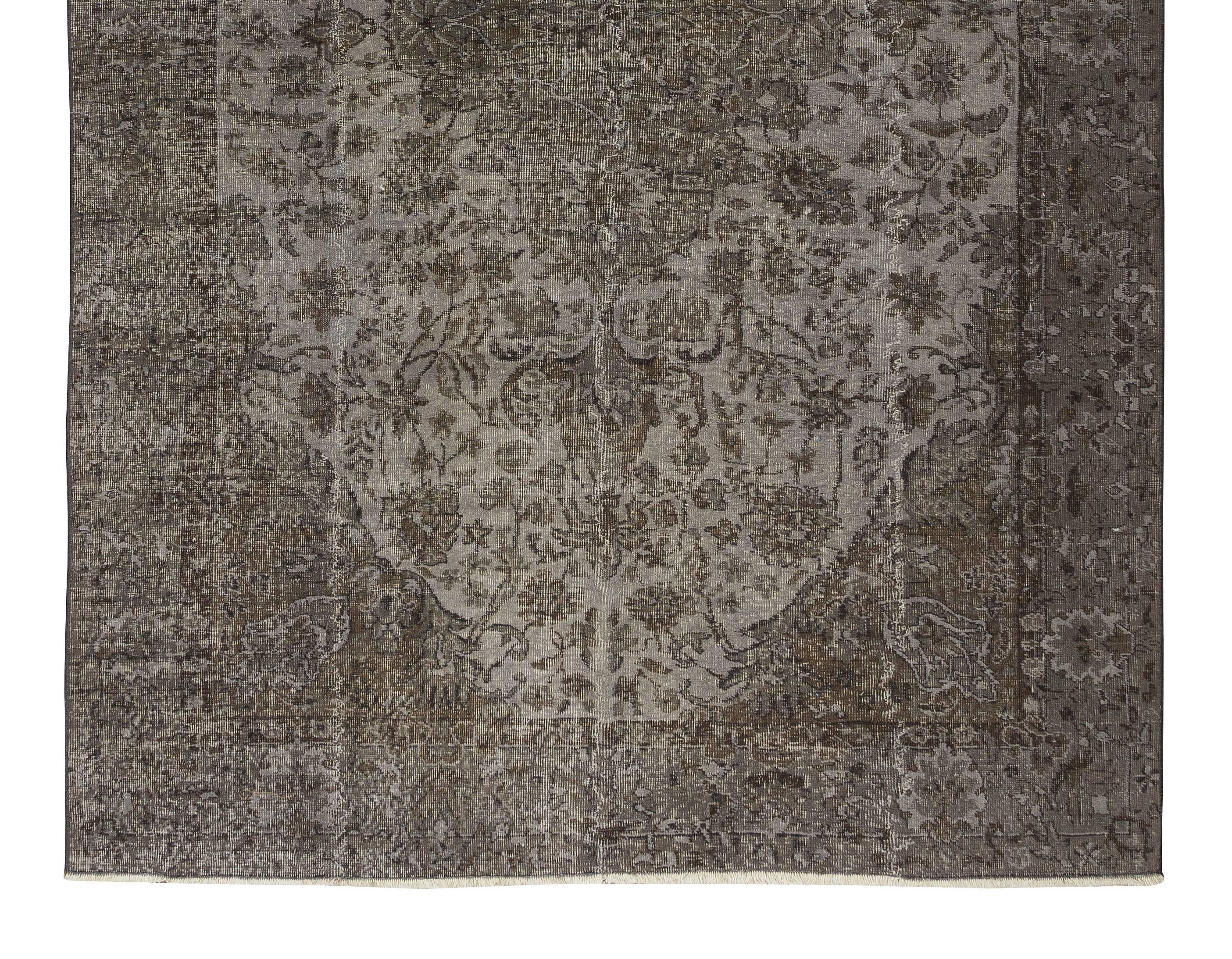 Hand-Knotted Handmade Vintage Anatolian Wool Rug in Gray, Dining Room Carpet For Sale