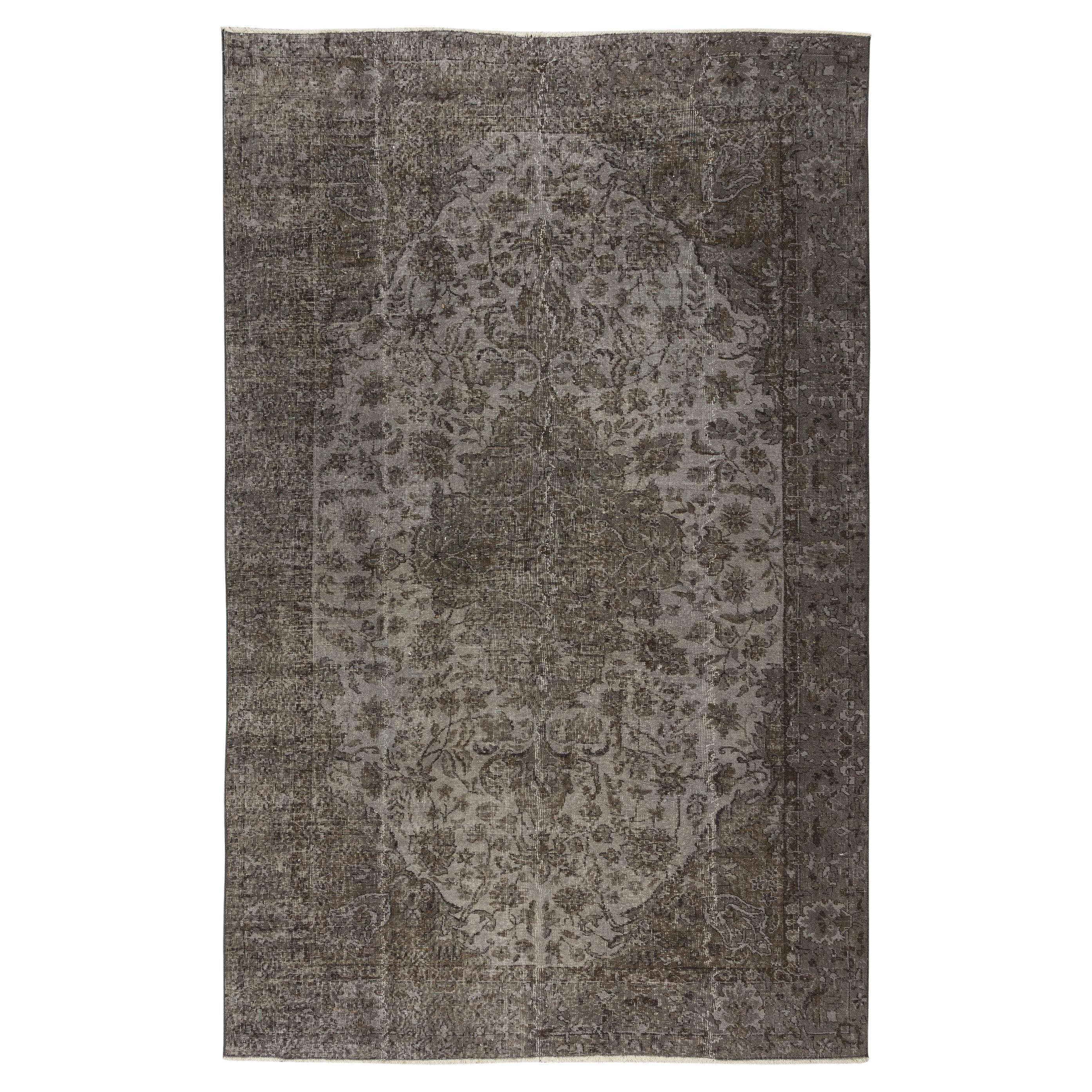 Handmade Vintage Anatolian Wool Rug in Gray, Dining Room Carpet