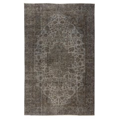 6.5x10 ft Handmade Upycyled Turkish Wool Area Rug in Gray, Dining Room Carpet