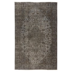 Handmade Vintage Anatolian Wool Rug in Gray, Dining Room Carpet