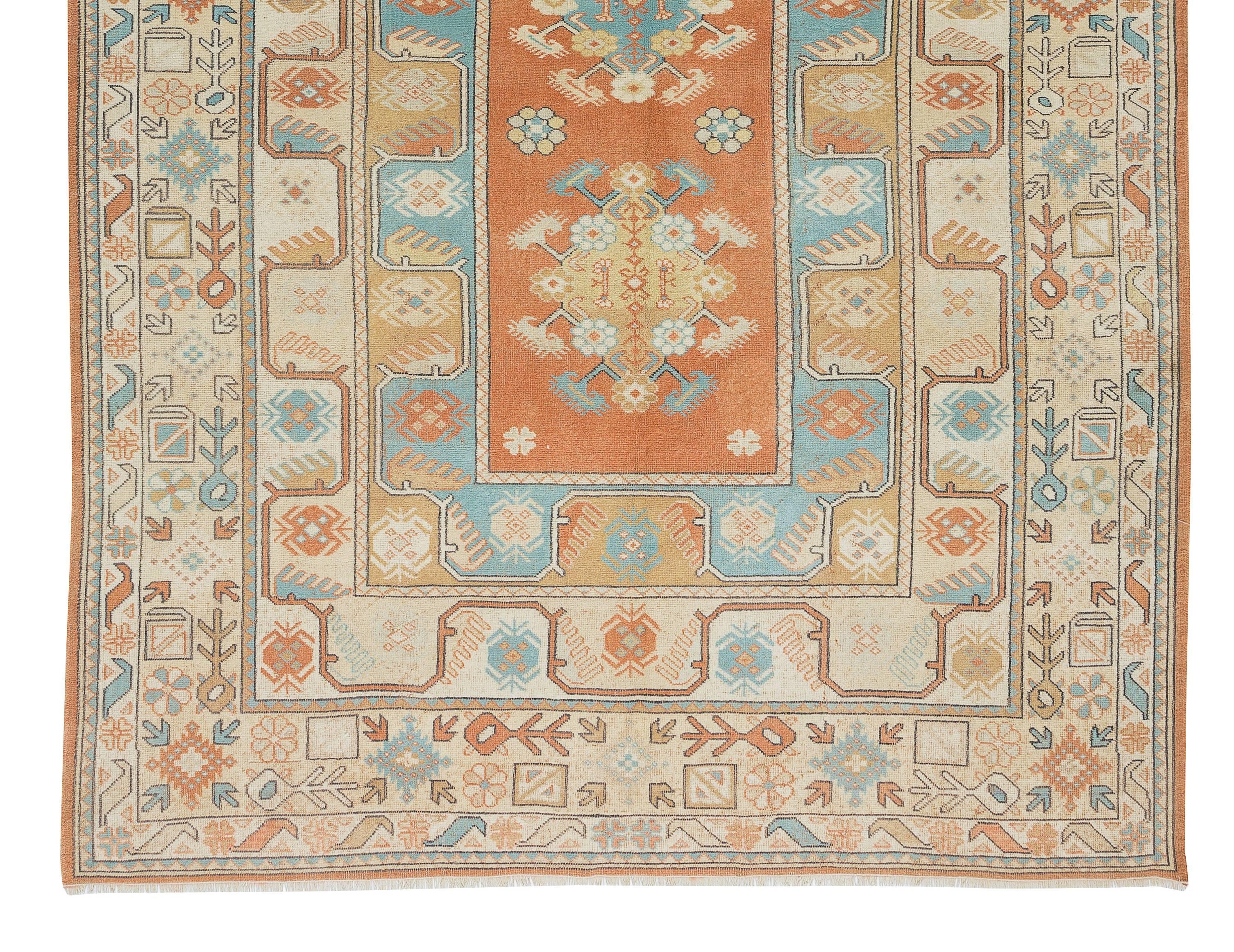 Hand-Knotted 6.5x10 Ft Vintage Handmade Area Rug from Milas / Turkey, 100% Wool For Sale