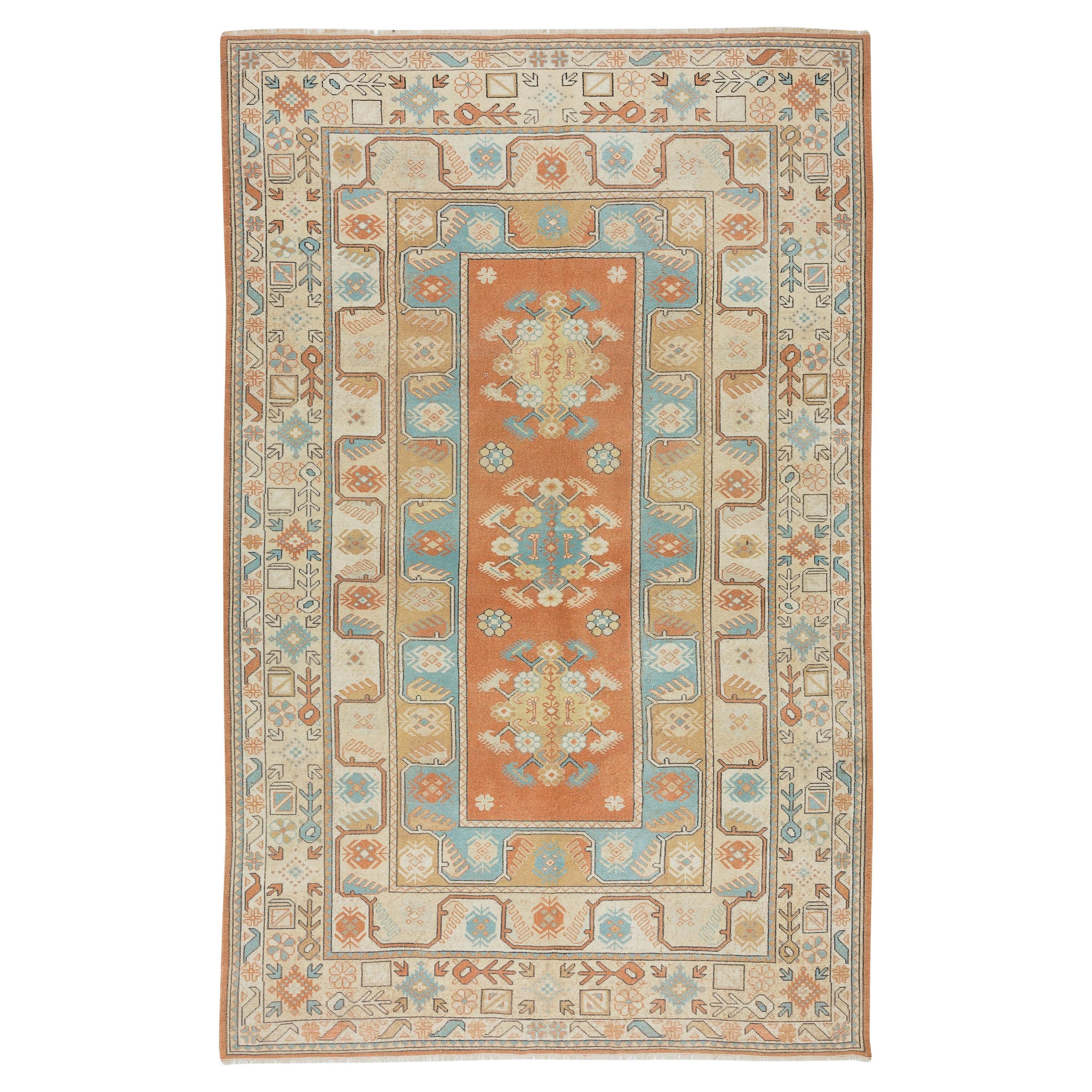 6.5x10 Ft Vintage Handmade Area Rug from Milas / Turkey, 100% Wool For Sale