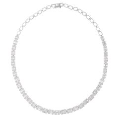 6.6 Carat Baguette & Round Diamond Necklace 14 Karat White Gold Handmade Jewelry