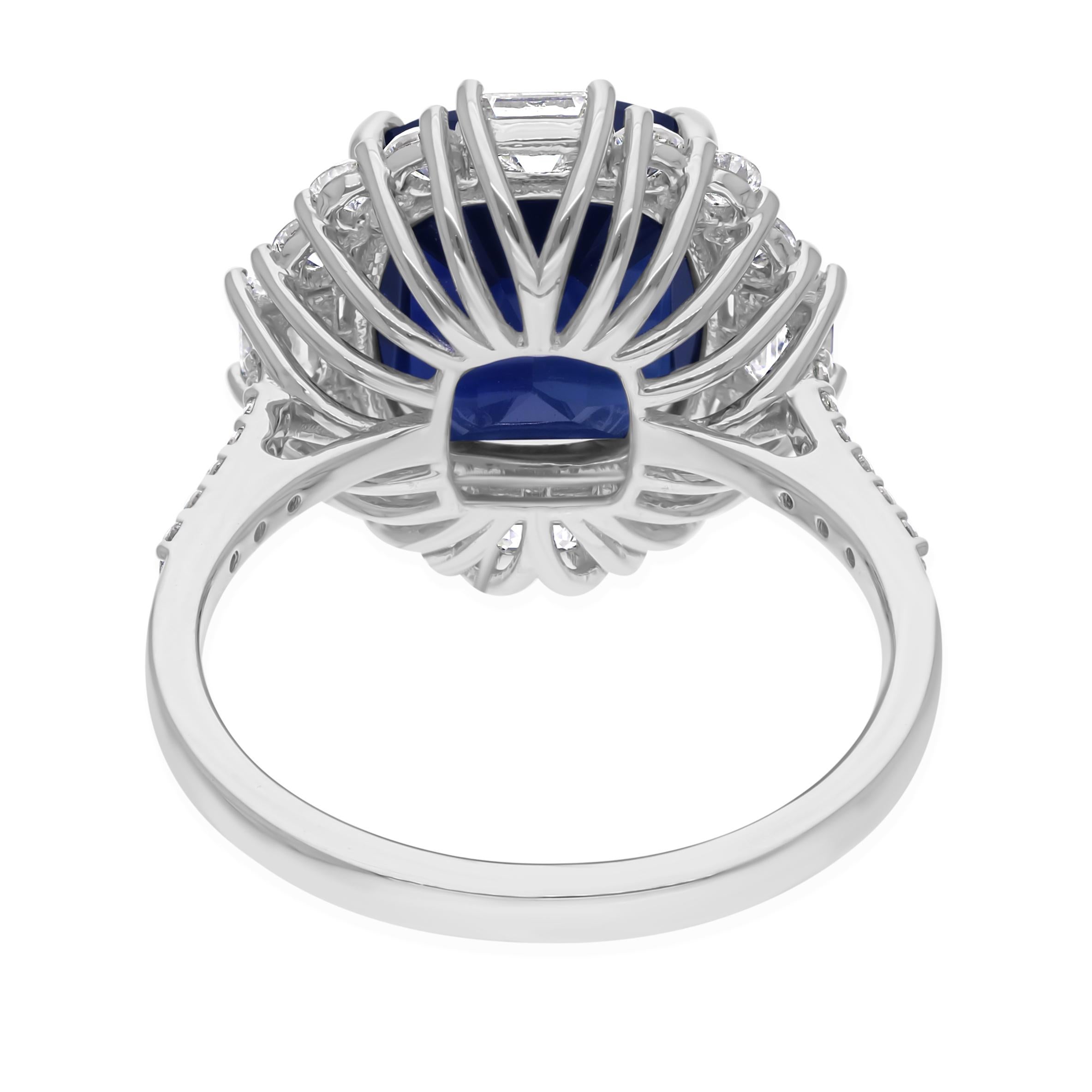 Cast from 18-karat gold, these exquisite ring is handset with 6.60 carats blue sapphire and 1.04 carats of sparkling diamonds.

FOLLOW SPECTRUM JEWELS storefront to view the latest collection & exclusive pieces. Spectrum Jewels is proudly rated as a
