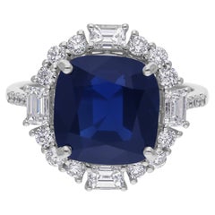 6.6 Carat Blue Sapphire Cocktail Ring 1 Carat SI/H Diamond 18 Karat White Gold