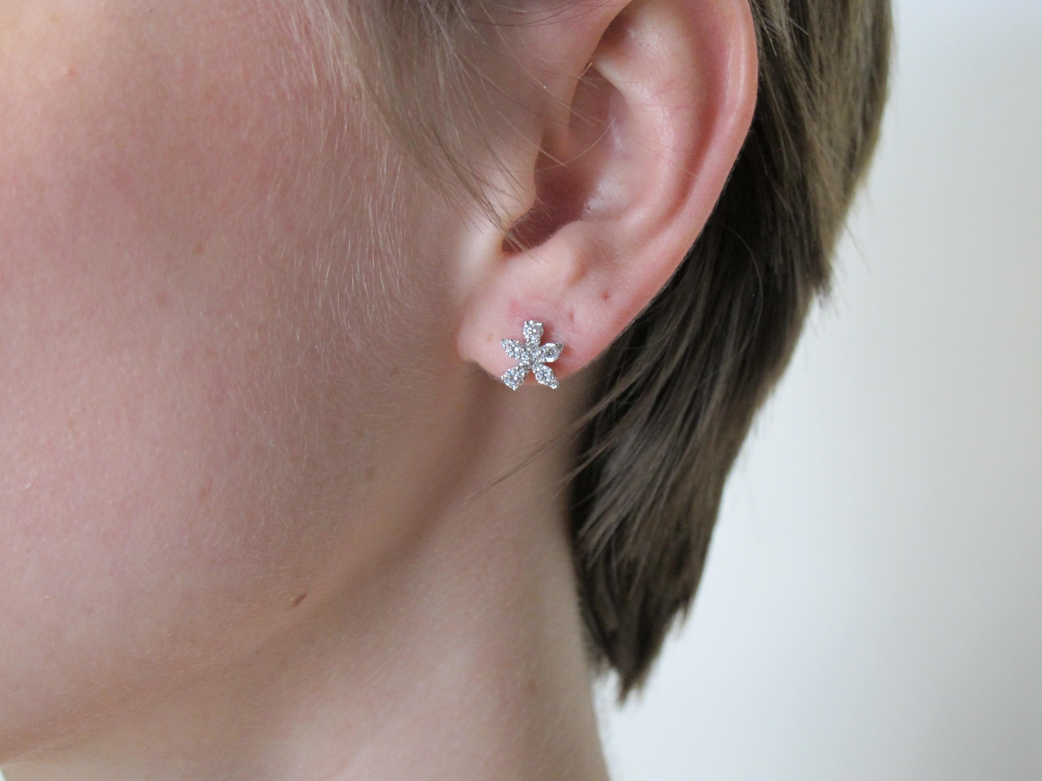 .66 Carat Total Diamond 18k White Gold Flower Starburst Stud Post Earrings 1