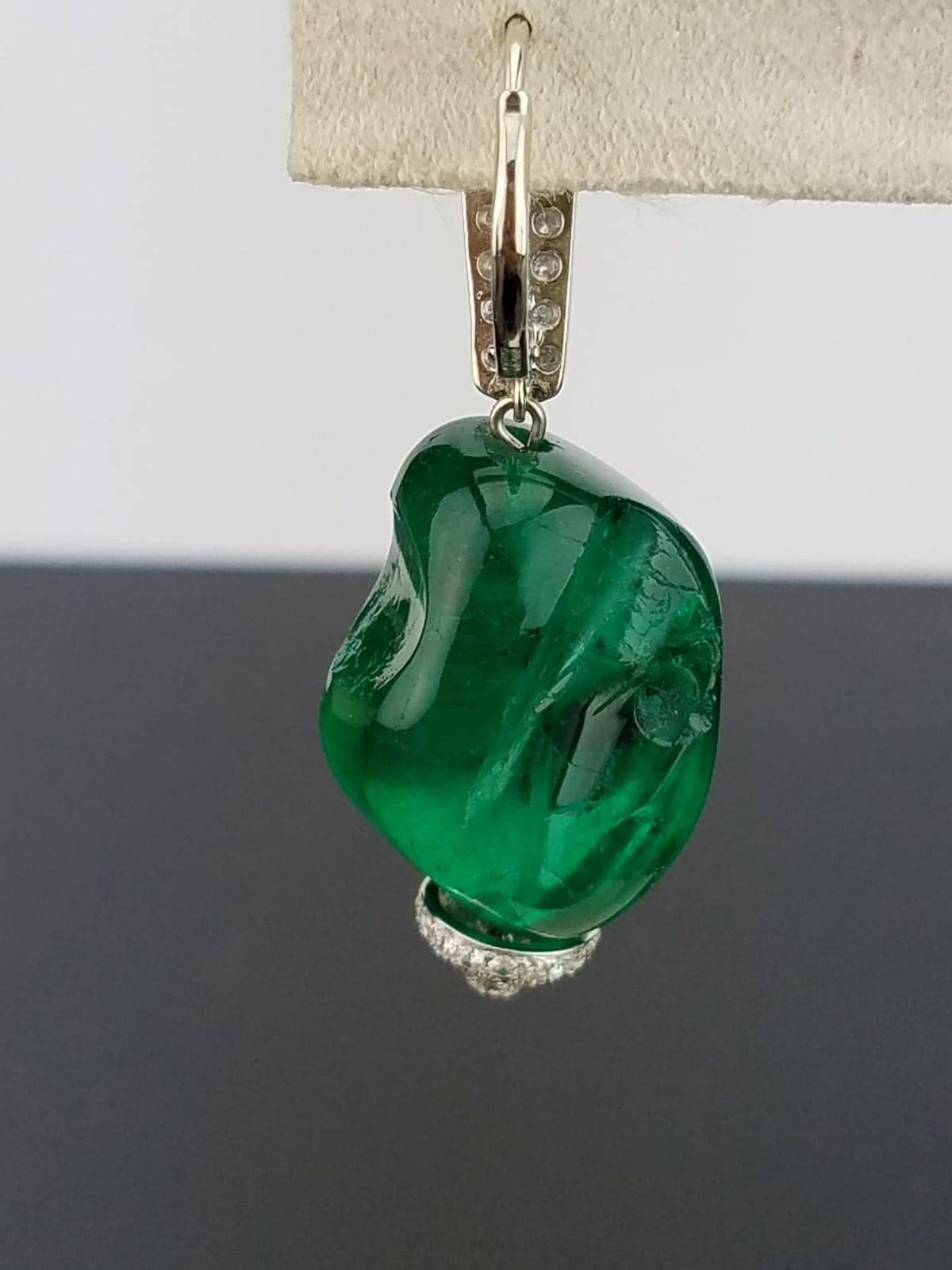 Women's 66 Carat Emerald Beads and Diamond Dangle Earrings