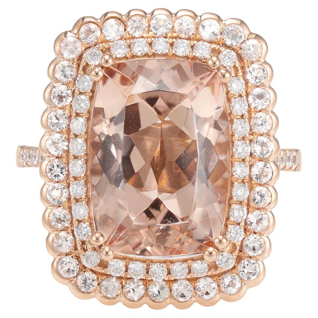 6.6 Carat Morganite and Diamond Ring in 18 Karat Rose Gold For Sale