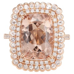 Bague en or rose 18 carats avec diamants et morganite de 6,6 carats