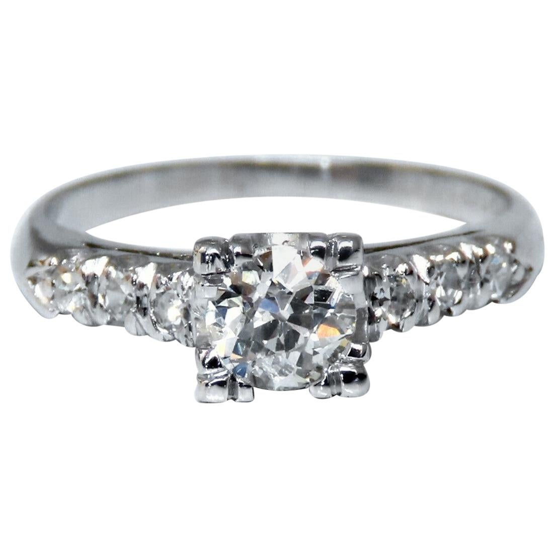 .66 Carat Natural Diamonds Cathedral Ring Platinum Vintage Restored For Sale