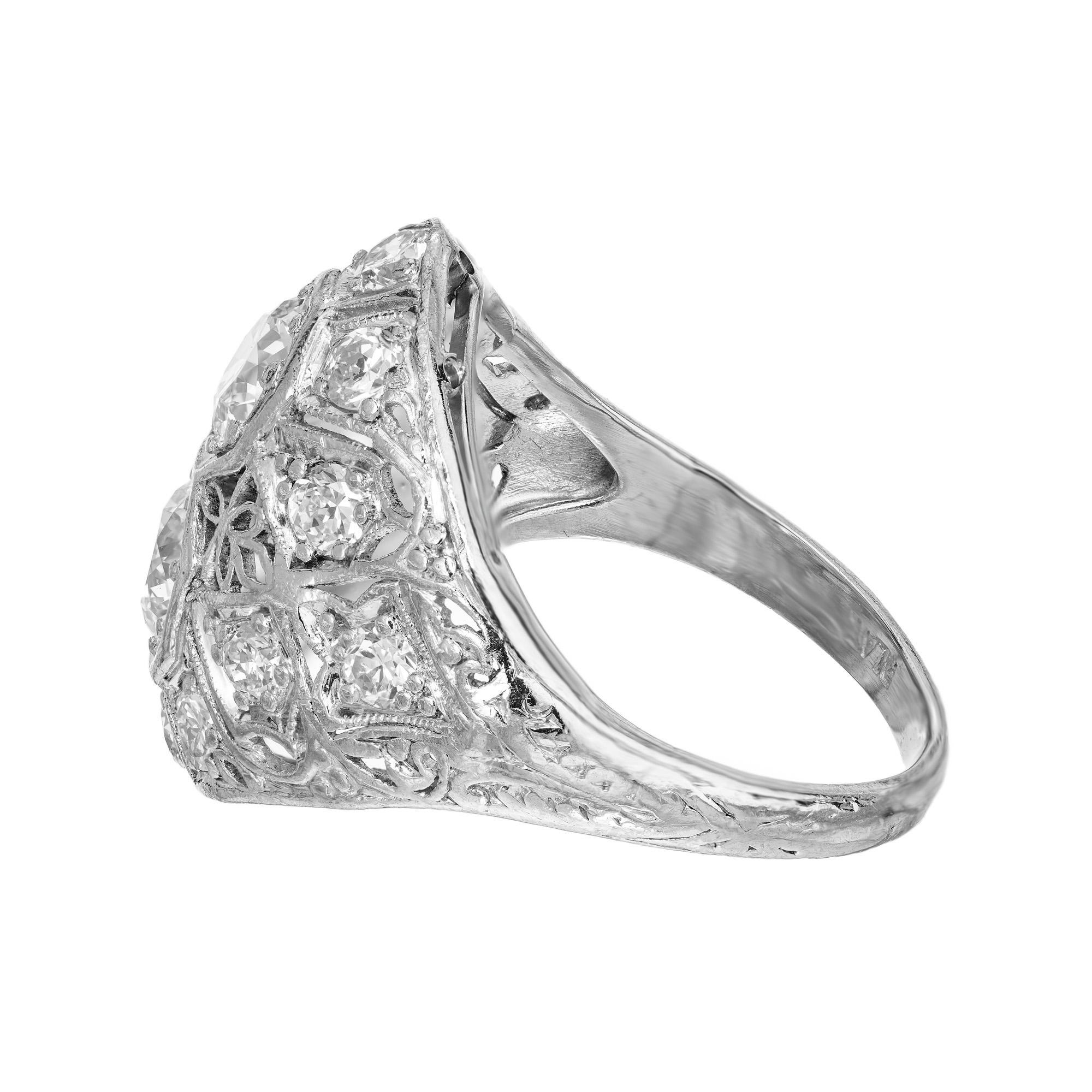 Women's .66 Carat Old European Cut Art Deco Diamond Domed Platinum Cocktail Ring For Sale