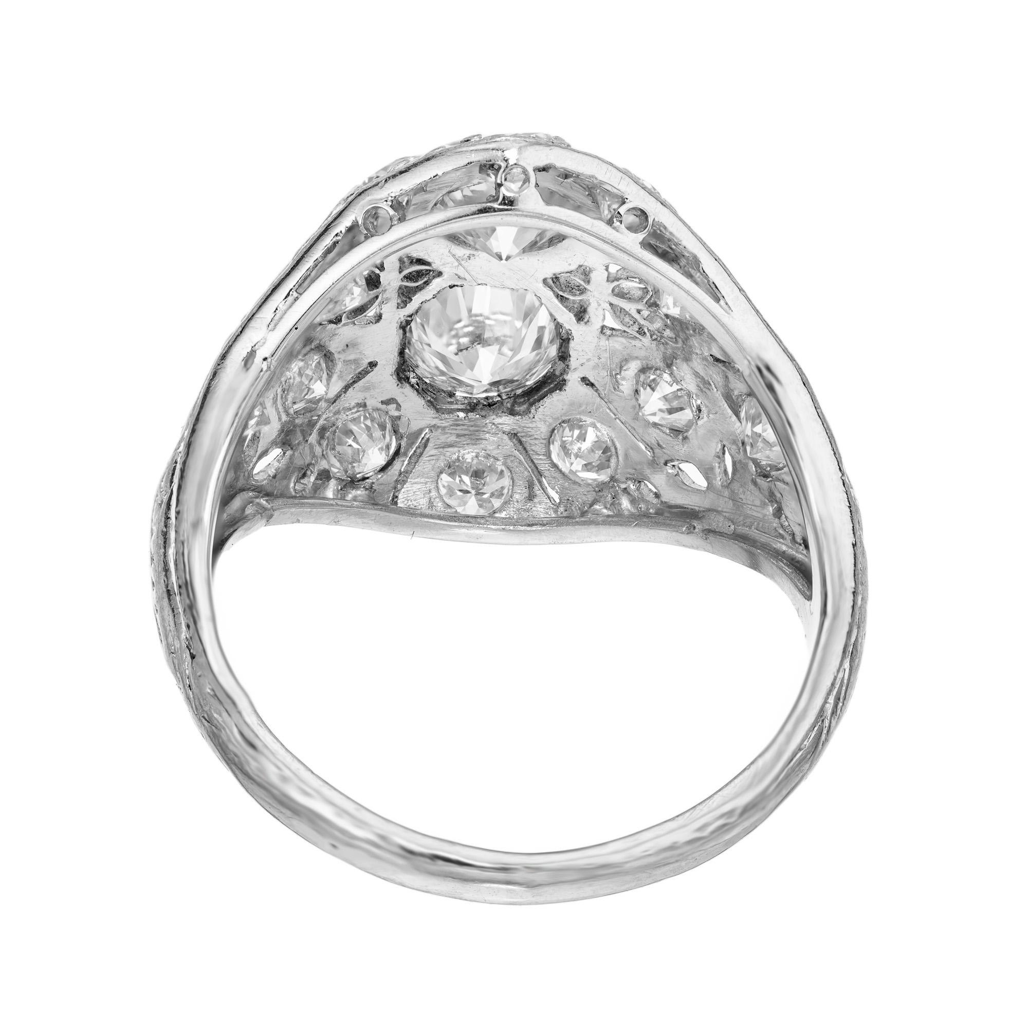 .66 Carat Old European Cut Art Deco Diamond Domed Platinum Cocktail Ring For Sale 1
